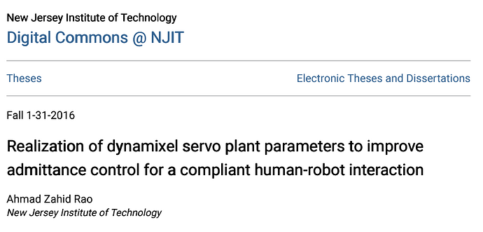 Realization of dynamixel servo plant parameters to improve admitt